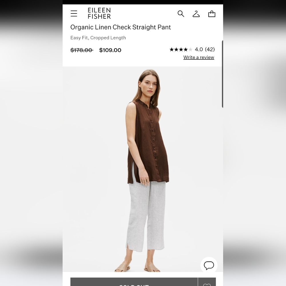 Eileen Fisher Organic Linen Check Straight Pant